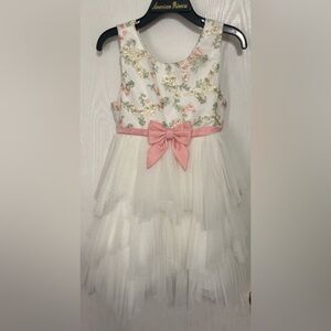 American Princess Cream, Pink, & Green  Floral Tulle Dress for Kids